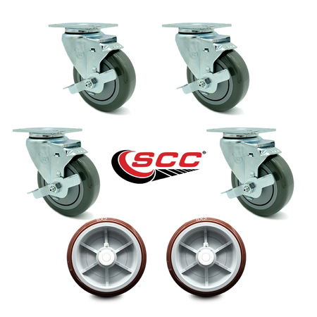 Service Caster Regency 600UBCKIT6 U-Boat Locking Caster and Wheel Replace Set - REG-20S414-PPUB-TLB-TP2-4-PPUD820-2